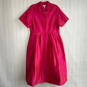 Ann Mashburn size XL maxi dress short sleeve shirtwaist pink silk shantung NEW